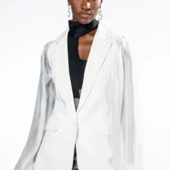 RETRO ROMANCE CHIFFON SLEEVE BLAZER -AZALEA WANG Shop retro romance chiffon sleeve blazer white 5 5