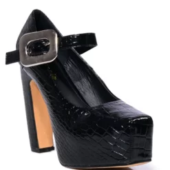 ROUNDABOUT CHUNKY CROC MARY JANE PUMP IN BLACK -AZALEA WANG Shop roundabout chunky croc mary jane pump in black black 3 3