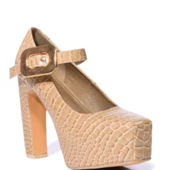 ROUNDABOUT CHUNKY CROC MARY JANE PUMP IN NUDE -AZALEA WANG Shop roundabout chunky croc mary jane pump in nude nude 3 3