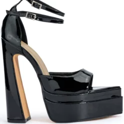 SAY MY NAME POINTED PEEP TOE CHUNKY SANDAL IN BLACK
