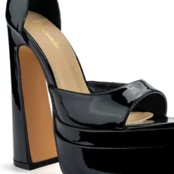 SAY MY NAME POINTED PEEP TOE CHUNKY SANDAL IN BLACK -AZALEA WANG Shop say my name pointed peep toe chunky sandal in black black 5 5