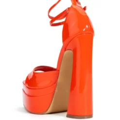 SAY MY NAME POINTED PEEP TOE CHUNKY SANDAL IN RED ORANGE -AZALEA WANG Shop say my name pointed peep toe chunky sandal in red orange orange multi 4 4