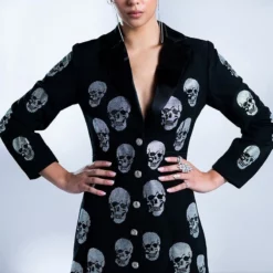 SERVING LOOKS IN THIS FASHION BLAZER DRESS WITH RHINESTONE SKULLS -AZALEA WANG Shop serving looks in this fashion blazer dress with rhinestone skulls black 2 2