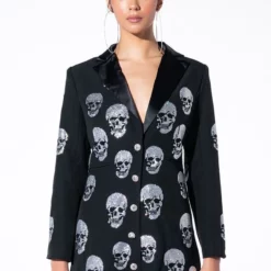SERVING LOOKS IN THIS FASHION BLAZER DRESS WITH RHINESTONE SKULLS -AZALEA WANG Shop serving looks in this fashion blazer dress with rhinestone skulls black 4 4