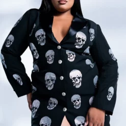 SERVING LOOKS IN THIS FASHION BLAZER DRESS WITH RHINESTONE SKULLS -AZALEA WANG Shop serving looks in this fashion blazer dress with rhinestone skulls black 4 4 c1
