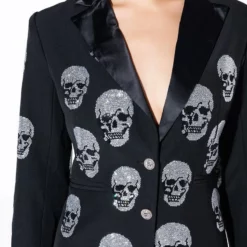 SERVING LOOKS IN THIS FASHION BLAZER DRESS WITH RHINESTONE SKULLS -AZALEA WANG Shop serving looks in this fashion blazer dress with rhinestone skulls black 7 7