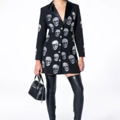 SERVING LOOKS IN THIS FASHION BLAZER DRESS WITH RHINESTONE SKULLS -AZALEA WANG Shop serving looks in this fashion blazer dress with rhinestone skulls black 8 8