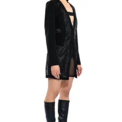 SHEER ILLUSION MESH CUT OUT BLAZER -AZALEA WANG Shop sheer illusion mesh cut out blazer black 4 4 c1