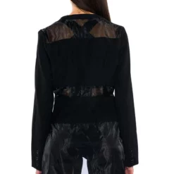 SHEER ILLUSION MESH CUT OUT BLAZER -AZALEA WANG Shop sheer illusion mesh cut out blazer black 6 6 c1