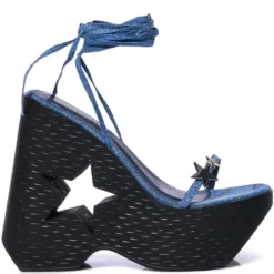 STAR EYED CHUNKY SANDAL WITH CUT OUT ON DENIM -AZALEA WANG Shop star eyed chunky sandal with cut out on denim denim 2 2 c1