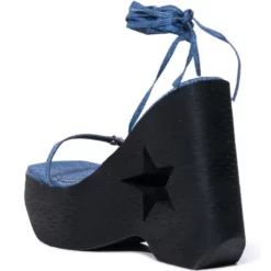 STAR EYED CHUNKY SANDAL WITH CUT OUT ON DENIM -AZALEA WANG Shop star eyed chunky sandal with cut out on denim denim 4 4