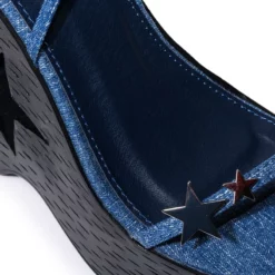 STAR EYED CHUNKY SANDAL WITH CUT OUT ON DENIM -AZALEA WANG Shop star eyed chunky sandal with cut out on denim denim 5 5