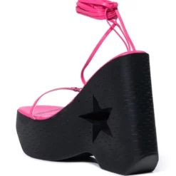 STAR EYED CHUNKY SANDAL WITH CUT OUT ON PINK -AZALEA WANG Shop star eyed chunky sandal with cut out on pink pink 4 4