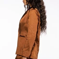 STAY RADIANT SATIN BLAZER -AZALEA WANG Shop stay radiant satin blazer brown 4 4