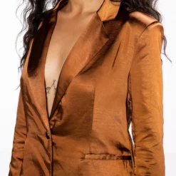 STAY RADIANT SATIN BLAZER -AZALEA WANG Shop stay radiant satin blazer brown 6 6