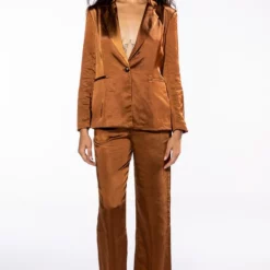 STAY RADIANT SATIN BLAZER -AZALEA WANG Shop stay radiant satin blazer brown 7 7