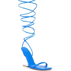 STEP YOUR GAME UP FLOATING HEEL STRAPPY SANDAL IN BLUE -AZALEA WANG Shop step your game up floating heel strappy sandal in blue blue 4 4