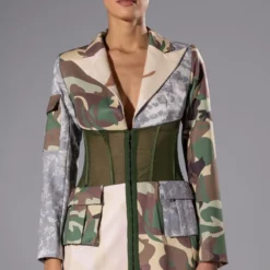 STRONG ONE PATCHWORK CAMO CORSET BLAZER