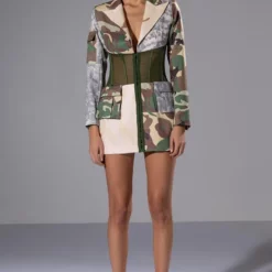 STRONG ONE PATCHWORK CAMO CORSET BLAZER -AZALEA WANG Shop strong one patchwork camo corset blazer camo 3 3