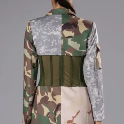 STRONG ONE PATCHWORK CAMO CORSET BLAZER -AZALEA WANG Shop strong one patchwork camo corset blazer camo 7 7