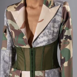 STRONG ONE PATCHWORK CAMO CORSET BLAZER -AZALEA WANG Shop strong one patchwork camo corset blazer camo 8 8