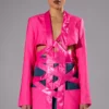 SUIT CUTE RIBBON LACE UP CUT OUT BLAZER -AZALEA WANG Shop suit cute ribbon lace up cut out blazer pink 1 1