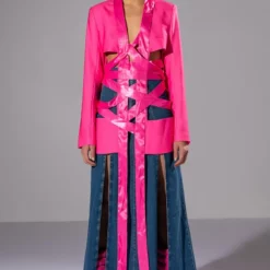 SUIT CUTE RIBBON LACE UP CUT OUT BLAZER -AZALEA WANG Shop suit cute ribbon lace up cut out blazer pink 3 3