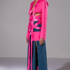 SUIT CUTE RIBBON LACE UP CUT OUT BLAZER -AZALEA WANG Shop suit cute ribbon lace up cut out blazer pink 4 4