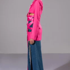 SUIT CUTE RIBBON LACE UP CUT OUT BLAZER -AZALEA WANG Shop suit cute ribbon lace up cut out blazer pink 5 5