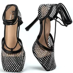 SUPERSTAR STATUS SQUARE TOE NETTED STRAPPY PUMP IN BLACK 11 SUPERSTAR STATUS SQUARE TOE NETTED STRAPPY PUMP IN BLACK -AZALEA WANG Shop superstar status square toe netted strappy pump in black black 5 5