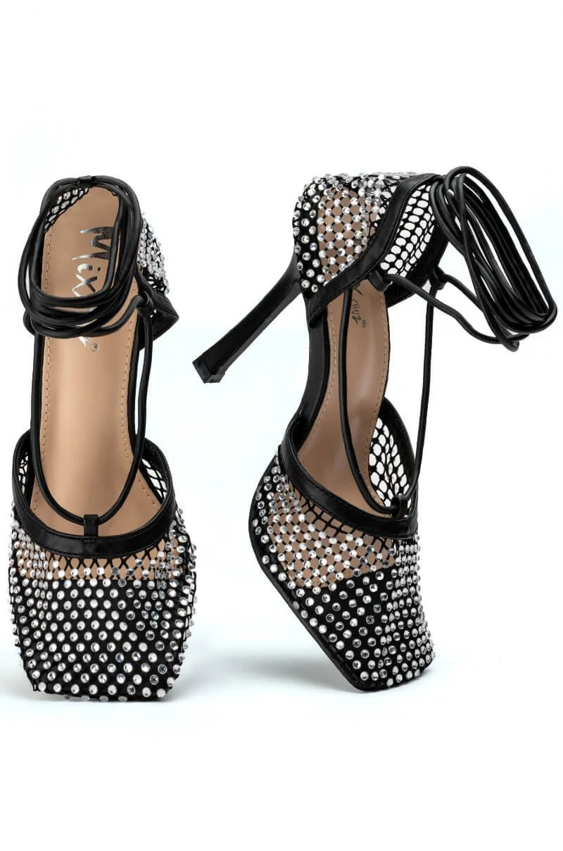 SUPERSTAR STATUS SQUARE TOE NETTED STRAPPY PUMP IN BLACK 7 SUPERSTAR STATUS SQUARE TOE NETTED STRAPPY PUMP IN BLACK - Image 5