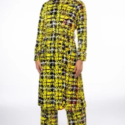 SWEET ESCAPE SEQUIN PLAID TRENCH COAT -AZALEA WANG Shop sweet escape sequin plaid trench coat yellow multi 4 4