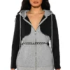 TAMARA CROP BLAZER HOODIE MIX -AZALEA WANG Shop tamara crop blazer hoodie mix black grey 1 1