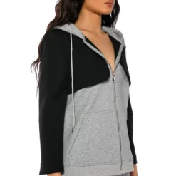 TAMARA CROP BLAZER HOODIE MIX -AZALEA WANG Shop tamara crop blazer hoodie mix black grey 4 4