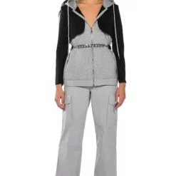 TAMARA CROP BLAZER HOODIE MIX -AZALEA WANG Shop tamara crop blazer hoodie mix black grey 5 5