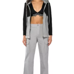 TAMARA CROP BLAZER HOODIE MIX -AZALEA WANG Shop tamara crop blazer hoodie mix black grey 6 6