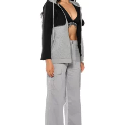 TAMARA CROP BLAZER HOODIE MIX -AZALEA WANG Shop tamara crop blazer hoodie mix black grey 7 7