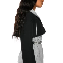 TAMARA CROP BLAZER HOODIE MIX -AZALEA WANG Shop tamara crop blazer hoodie mix black grey 8 8