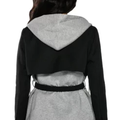 TAMARA CROP BLAZER HOODIE MIX -AZALEA WANG Shop tamara crop blazer hoodie mix black grey 9 9