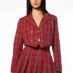 TARTAN RED PLAID BLAZER 11 TARTAN RED PLAID BLAZER -AZALEA WANG Shop tartan red plaid blazer red 3 3