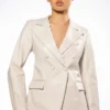 TE QUIERO VEGAN LEATHER OPEN BACK BLAZER -AZALEA WANG Shop te quiero vegan leather open back blazer ivory 1 1