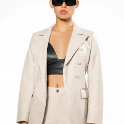 TE QUIERO VEGAN LEATHER OPEN BACK BLAZER -AZALEA WANG Shop te quiero vegan leather open back blazer ivory 5 5