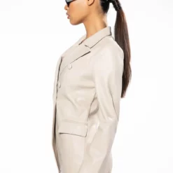 TE QUIERO VEGAN LEATHER OPEN BACK BLAZER -AZALEA WANG Shop te quiero vegan leather open back blazer ivory 7 7