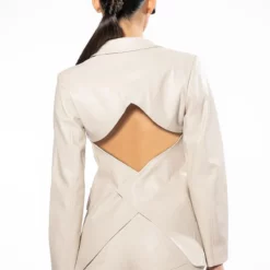 TE QUIERO VEGAN LEATHER OPEN BACK BLAZER -AZALEA WANG Shop te quiero vegan leather open back blazer ivory 8 8