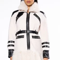 THE MET FAUX FUR COAT -AZALEA WANG Shop the met faux fur coat ivory black 4 4 c1