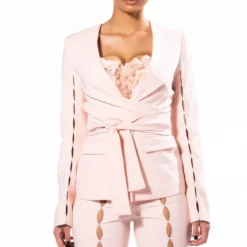 TINO SMALL KEYHOLE WRAP BLAZER -AZALEA WANG Shop tino small keyhole wrap blazer light pink 3 3 c1