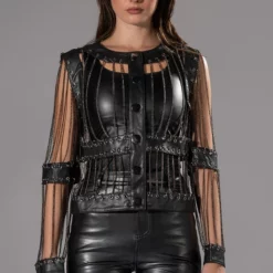 TOGETHER AGAIN CHAIN LINK JACKET -AZALEA WANG Shop together again chain link jacket hematite 3 3