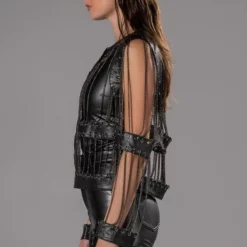 TOGETHER AGAIN CHAIN LINK JACKET -AZALEA WANG Shop together again chain link jacket hematite 4 4