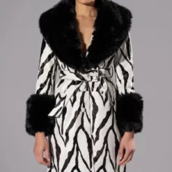 TRES ZEBRA FAUX FUR COAT -AZALEA WANG Shop tres zebra faux fur coat black white 4 4 c1
