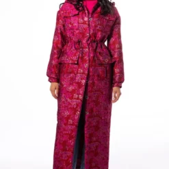 WARM IT UP JACQUARD TRENCH WITH QUILTED LINING -AZALEA WANG Shop warm it up jacquard trench with quilted lining pink multi 4 4